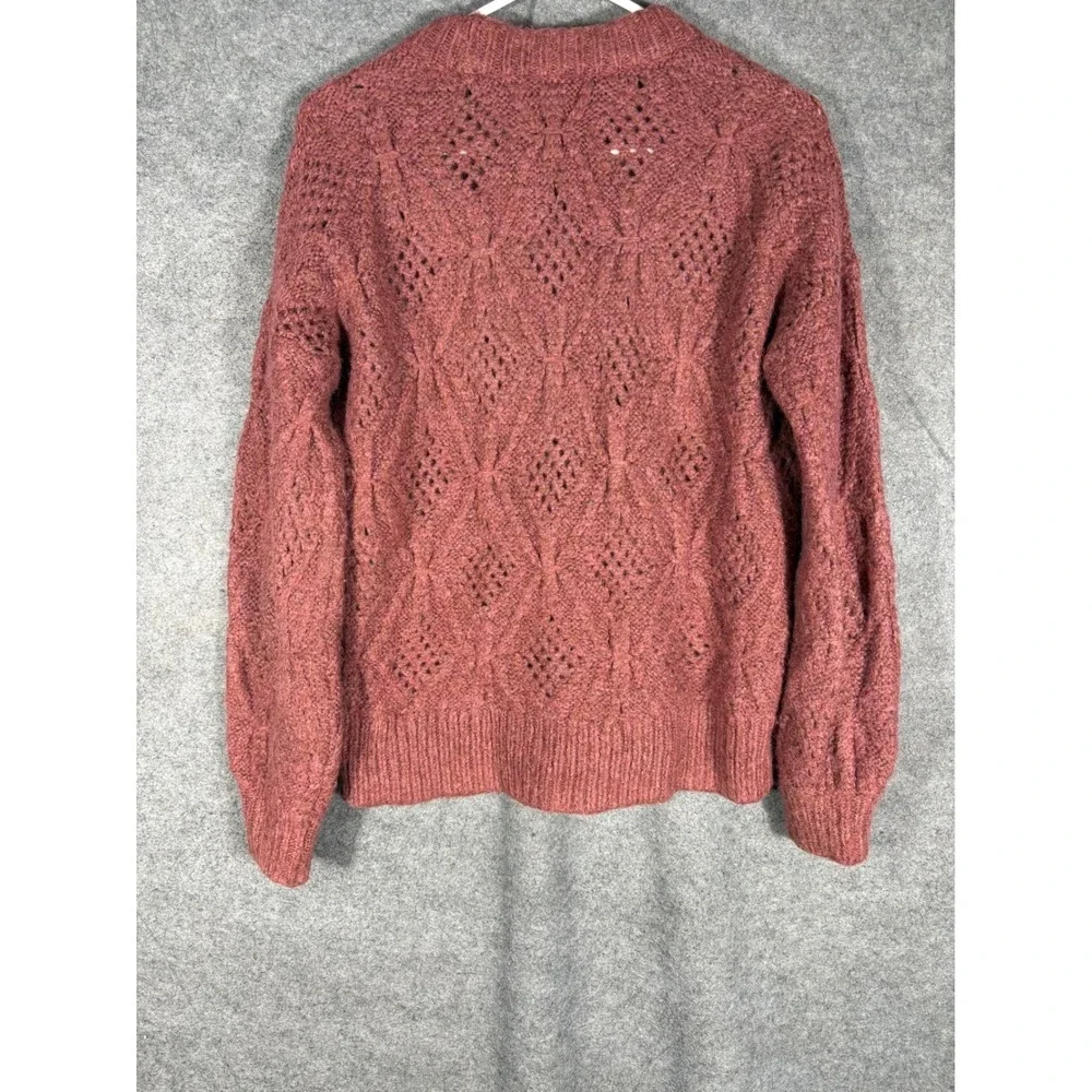 Madewell Pointelle Cable Knit Sweater XS‎ Rosewood Pink Wool Blend NG747 FA22